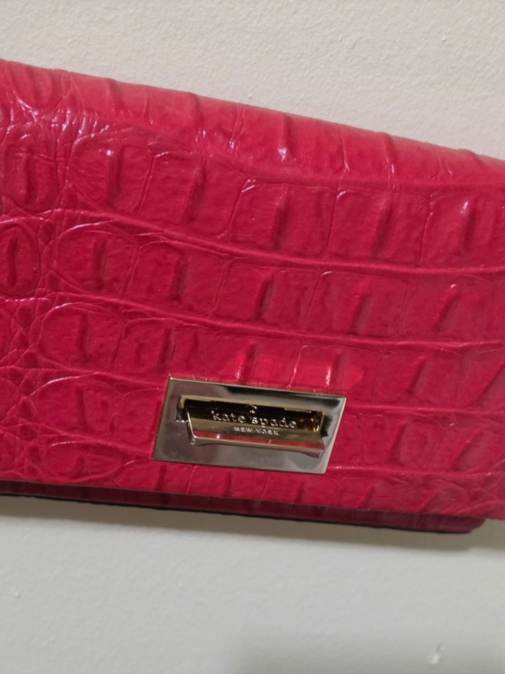 Kate Spade Red Embossed Crossbody Bag with Gold Lock - Picture 5 of 13